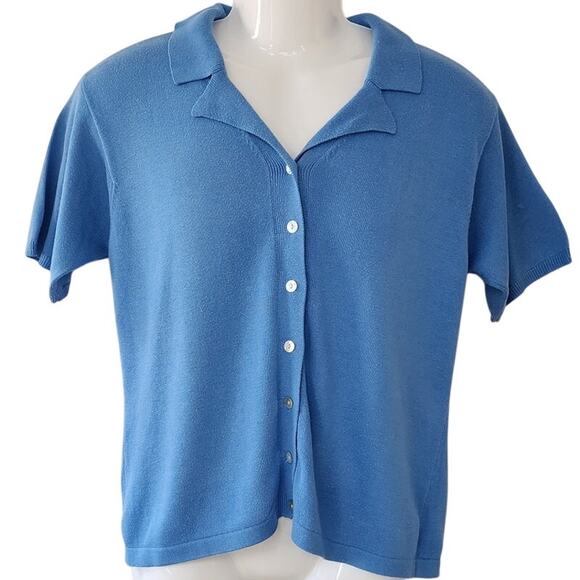 Van Heusen "For Her" VTG Blue Short Sleeve Knit Collard Blouse Women's Siz Small - Picture 1 of 7